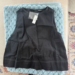 Madewell Black Sleeveless Top with White Stitching